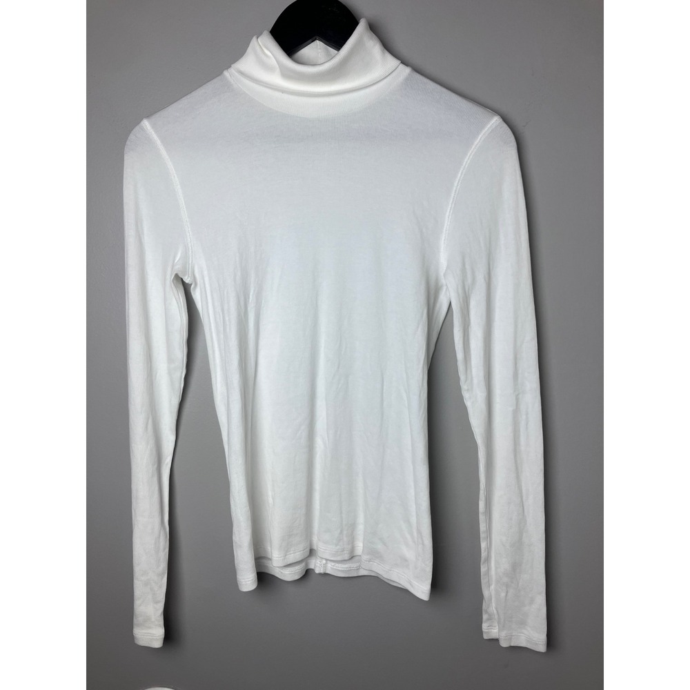 Everlane Pima Micro-Rib Turtleneck White Long Sleeve Top Size M